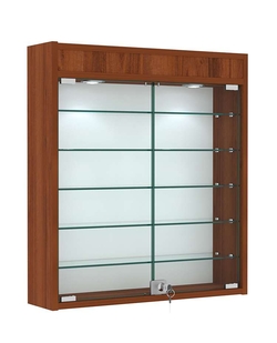 Витрина настенная №1-7А демонстрационная с пятью полками из стекла и верхней подсветкой, Орех