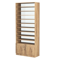 Стеллаж из ДСП с 10-ю полками 400x900 мм серии LEVEL-10 №14-1 (З/C - СТЕКЛО), Дуб Канзас коричневый