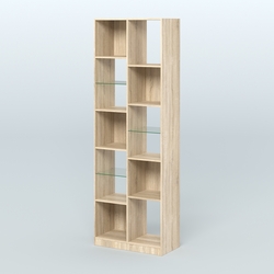 Стеллаж из ДСП серии ЛОФТ №8-3 с полками стекло 5 мм, Дуб Сонома