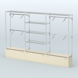 Торговая система ХРОМ без ДСП 3600 мм с тумбами Т11, прозрачными полками и поручнями №3, Крем Вайс