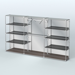 Торговая система ХРОМ (задняя стенка - зеркало) 3600 мм с тонированными полками и поручнями №9, Дуб Венге