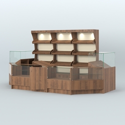 Пристенный павильон с недорогими прилавками для выкладки хлеба и выпечки №3, Орех + Крем Вайс