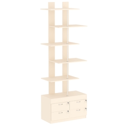 Стеллаж серии КУБ №5 с четырьмя полками и узкими ящиками, Крем Вайс