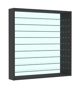 Витрина настенная №4-6Г зеркальная с девятью прозрачными полками, Черный