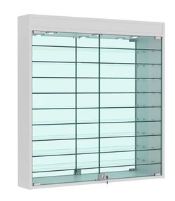 Витрина настенная №4-8А зеркальная с верхним светом и девятью полками, Серый