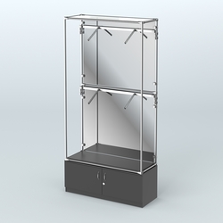 Торговая система ХРОМ (задняя стенка - зеркало) 1200 мм №3-4 с тумбой Т-21 и поручнями, Черный