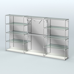 Торговая система ХРОМ (задняя стенка - зеркало) 3600 мм с прозрачными полками и поручнями №9, Белый