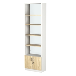 Стеллаж из ДСП с 4-мя полками 300x600 мм серии LEVEL-4 №5-1 (З/C - СТЕКЛО), Белый + Дуб Сонома