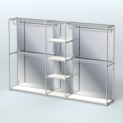 Торговая система ХРОМ (задняя стенка - зеркало) 3030 мм с полками ДСП и поручнями №4, Белый