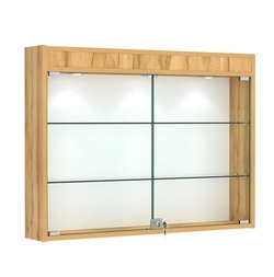 Витрина настенная №3-3А широкая с двумя полками и фризом, Дуб Золотистый