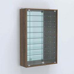 Витрина настенная №202-6А высокая зеркальная с узкими полками, Орех