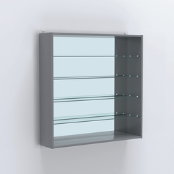 Витрина настенная №204-2Г открытая с прозрачными полками и зеркалом, Темно-Серый