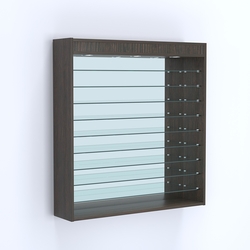 Витрина настенная №204-8Г зеркальная без дверей с фризом и девятью полками, Дуб Венге