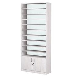 Стеллаж из ДСП с 9-ю полками 300x900 мм серии LEVEL-9 №12-1 (З/C - СТЕКЛО), Ясень Анкор светлый