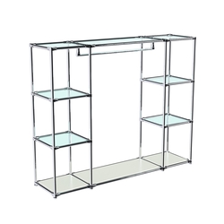 Хромированный стенд-вешало TD-44 №1-1 Хром (с прозрачными полками стекло 6мм), Белый