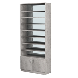 Стеллаж из ДСП с 8-ю полками 400x900 мм серии LEVEL-8 №14-2 (З/C - ЗЕРКАЛО), Бетон Чикаго светло-серый F186 ST9