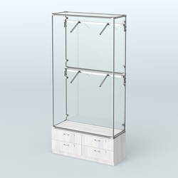 Торговая система ХРОМ (задняя стенка - стекло) 1200 мм №3-2 с тумбой Т-14 и поручнями, Ясень Анкор светлый