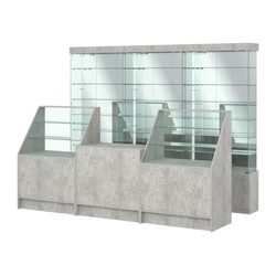 Комплект стеклянных витрин ИС-32 и прилавков ЭК-7, Метрополитан Грей