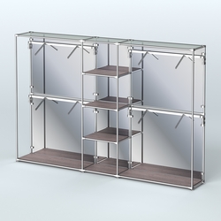 Торговая система ХРОМ (задняя стенка - зеркало) 3030 мм с полками ДСП и поручнями №8, Ясень Анкор темный