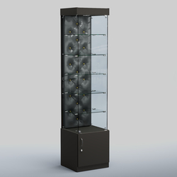 Высокая стеклянная витрина КАПИТОНЕ №502, Черный + Экокожа черная