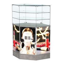 Прилавок со световым коробом и высокой стеклянной надставкой №8, Бетон Чикаго светло-серый F186 ST9