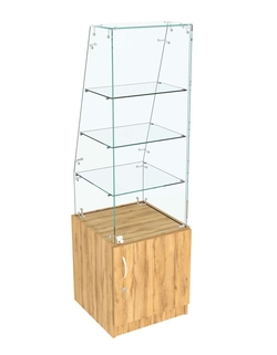 Прилавок квадратный Истра с наклонным фасадным стеклом №115-450 (закрытый), Дуб Золотистый