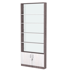 Стеллаж из ДСП с 4-мя полками 150x900 мм серии LEVEL-4 №9-1 (З/C - СТЕКЛО), Ясень Анкор темный + Ясень Анкор светлый