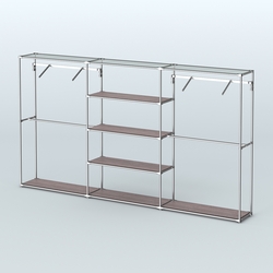 Торговая система ХРОМ без ДСП 3600 мм с полками ДСП и поручнями №10, Ясень Анкор темный