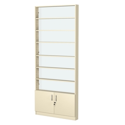 Стеллаж из ДСП с 6-ю полками 100x900 мм серии LEVEL-6 №8-1 (З/C - СТЕКЛО), Крем Вайс