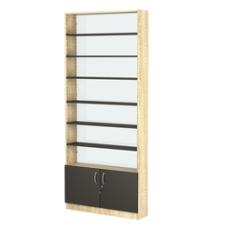 Стеллаж из ДСП с 6-ю полками 200x900 мм серии LEVEL-6 №10-1 (З/C - СТЕКЛО), Дуб Сонома + Черный