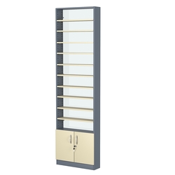 Стеллаж из ДСП с 10-ю полками 150x600 мм серии LEVEL-10 №2-1 (З/C - СТЕКЛО), Темно-серый + Крем Вайс