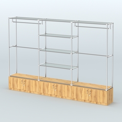 Торговая система ХРОМ без ДСП 3600 мм с тумбами Т21, прозрачными полками и поручнями №2, Дуб Золотистый