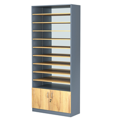 Стеллаж из ДСП с 9-ю полками 400x900 мм серии LEVEL-9 №14-2 (З/C - ЗЕРКАЛО), Темно-Серый  + Дуб Золотистый