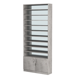 Стеллаж из ДСП с 10-ю полками 250x900 мм серии LEVEL-10 №11-2 (З/C - ЗЕРКАЛО), Бетон Чикаго светло-серый F186 ST9