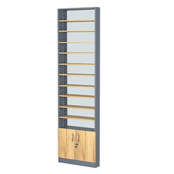 Стеллаж из ДСП с 10-ю полками 100x600 мм серии LEVEL-10 №1-2 (З/C - ЗЕРКАЛО), Темно-Серый  + Дуб Золотистый