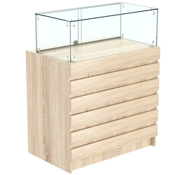 Торговый прилавок с прозрачным колпаком и фасадными панелями №1Э-14, Дуб сонома