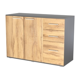 Комод ВЕКТОР КВ-07, Темно-Серый  + Дуб Золотистый