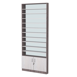 Стеллаж из ДСП с 10-ю полками 100x900 мм серии LEVEL-10 №8-2 (З/C - ЗЕРКАЛО), Ясень Анкор темный + Ясень Анкор светлый