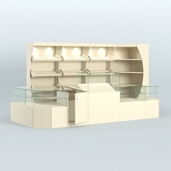 Угловой павильон со стеклянными прилавками для продажи хлеба и выпечки №3, Крем Вайс