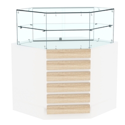 Торговый прилавок внутреннего угла с фасадными панелями №15Э-01, Белый + Дуб Сонома