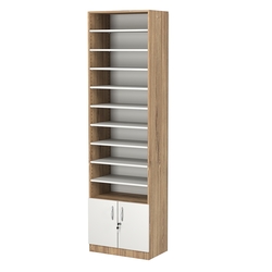 Стеллаж из ДСП с 9-ю полками 350x600 мм серии LEVEL-9 №6 (З/C - ДВП), Дуб Канзас коричневый + Белый