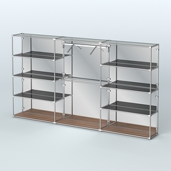 Торговая система ХРОМ (задняя стенка - зеркало) 3600 мм с тонированными полками и поручнями №9, Орех