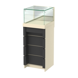 Торговый прилавок с утопленным фасадом и выдвижной зеркальной панелью №УФ-1-450, Крем Вайс + Черный