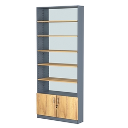 Стеллаж из ДСП с 5-ю полками 200x900 мм серии LEVEL-5 №10-2 (З/C - ЗЕРКАЛО), Темно-серый и Дуб Золотистый