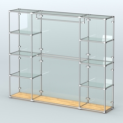Торговая система ХРОМ (задняя стенка - стекло) 2430 мм с прозрачными полками и поручнями №3, Дуб Золотистый