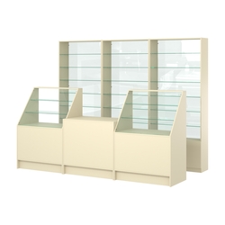 Комплект стеллажей со стеклянными полками U-6 №12-1 и прилавков ЭК-07, Крем Вайс