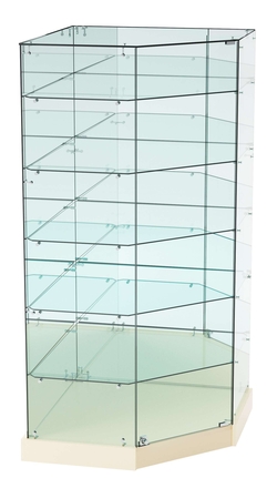 Витрина Хит продаж №517 (угловая пятигранная, закрытая, З/C - зеркало), Крем Вайс