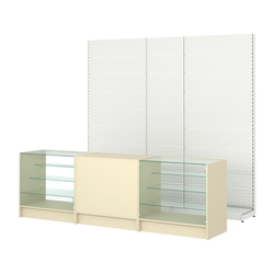 Комплект металлических стеллажей с перфорацией и прилавков ЭК-4, Крем Вайс