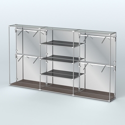 Торговая система ХРОМ (задняя стенка - зеркало) 3600 мм с тонированными полками и поручнями №5, Дуб Венге