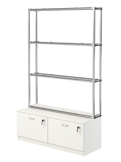 Хромированный стеллаж с прозрачными полками №1 с тумбой Т-15, Белый